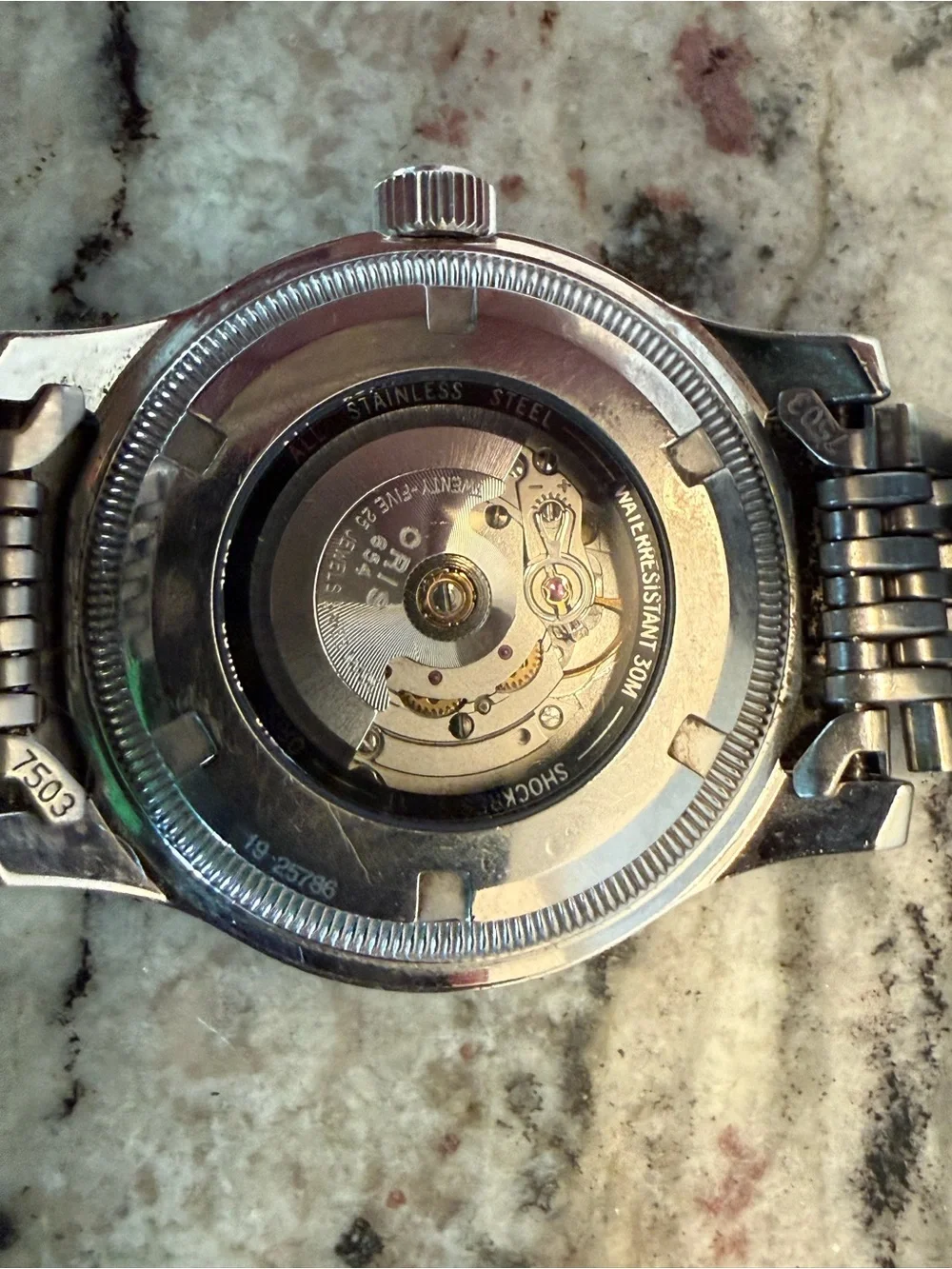 Oris Silver Dial Stainless Steel Bracelet Watch with Red Date Pointer